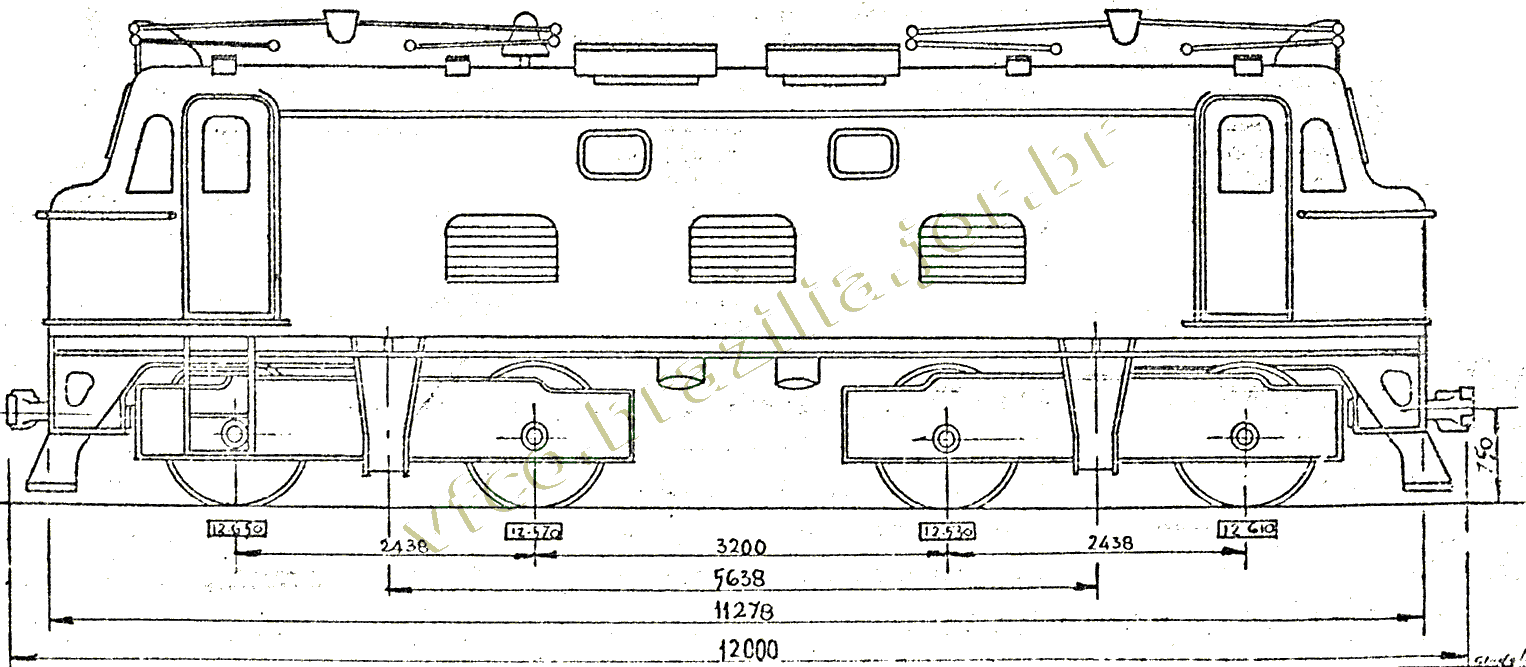 Desenho e dimensões da locomotiva elétrica Metropolitan Vickers