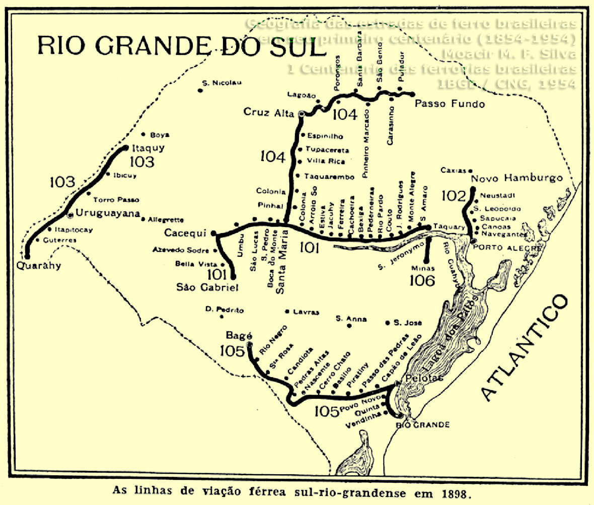 Mapa das ferrovias do Rio Grande do Sul em 1898
