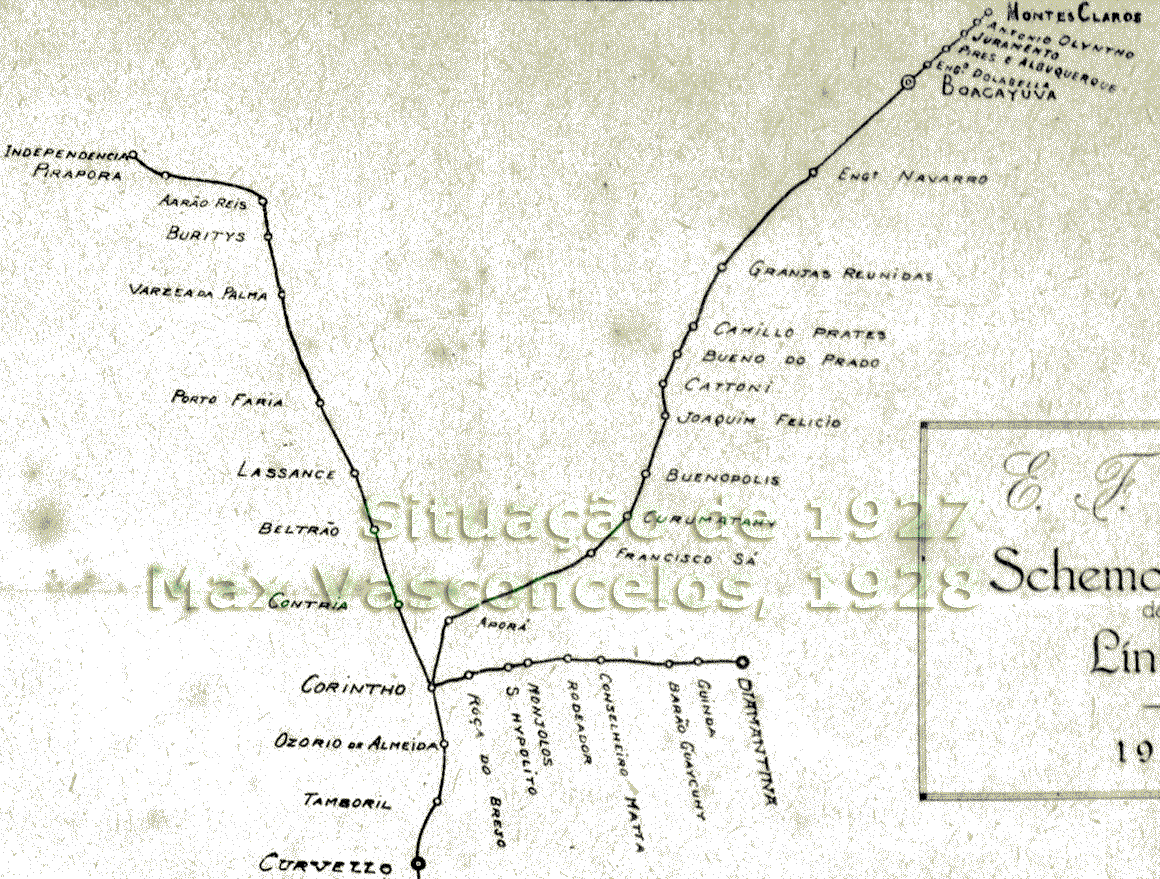 Mapa esquemático das estações do norte da Estrada de Ferro Central do Brasil em 1927