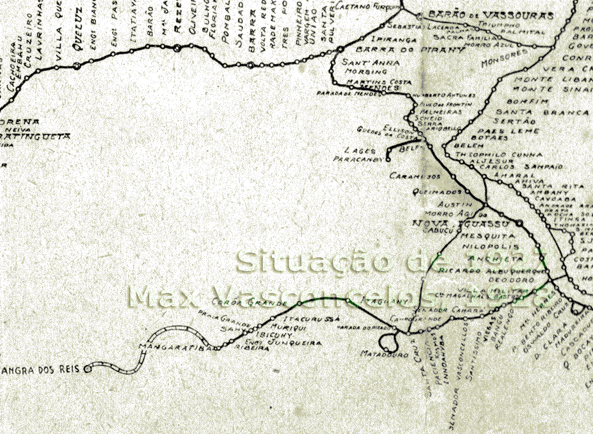 Mapa esquemático das estações da Estrada de Ferro Central do Brasil no Ramal de Angra dos Reis em 1927