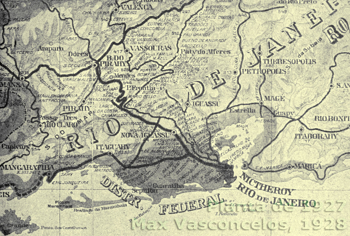 Mapa ds trilhos do Rio de Janeiro a Barra do Piraí - início do Ramal de São Paulo da Estrada de Ferro Central do Brasil em 1927