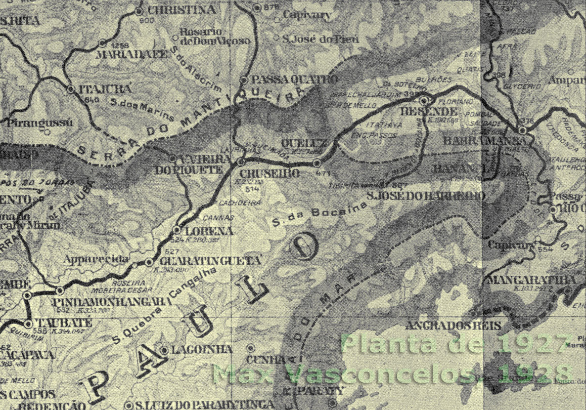 Mapa do trecho de Barra Mansa - Taubaté do Ramal de São Paulo da Estrada de Ferro Central do Brasil em 1927
