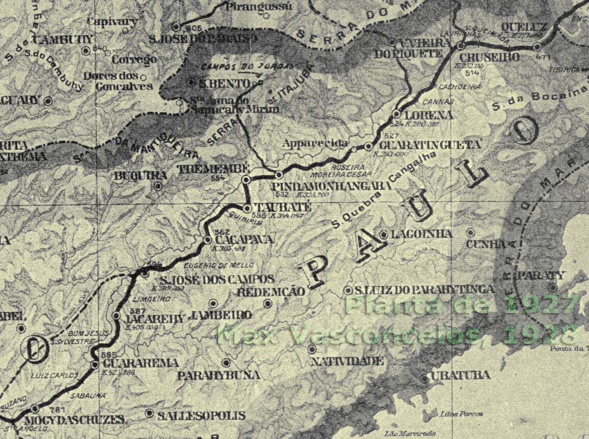 Mapa do trecho Queluz - Mogi das Cruzes do Ramal de São Paulo da Estrada de Ferro Central do Brasil em 1927