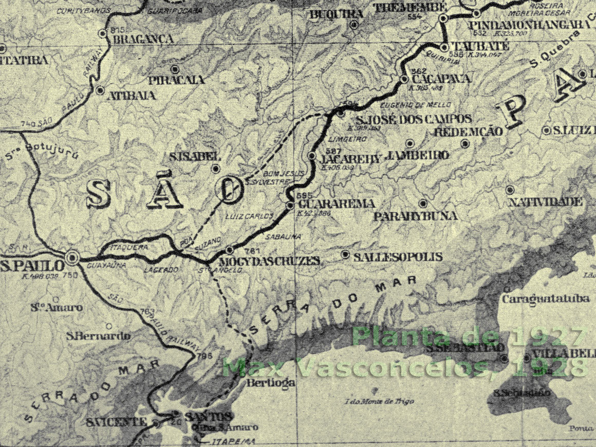 Mapa do trecho de TaubatRamal de São Paulo da Estrada de Ferro Central do Brasil em 1927