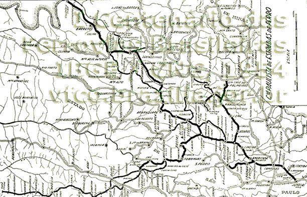 Mapa dos trilhos da Cia. Paulista de Estradas de Ferro em 1954, com links para os mapas parciais ampliados