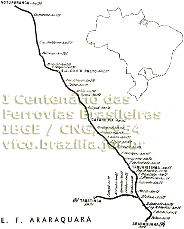 Mapa de localização da Estrada de Ferro Araraquara