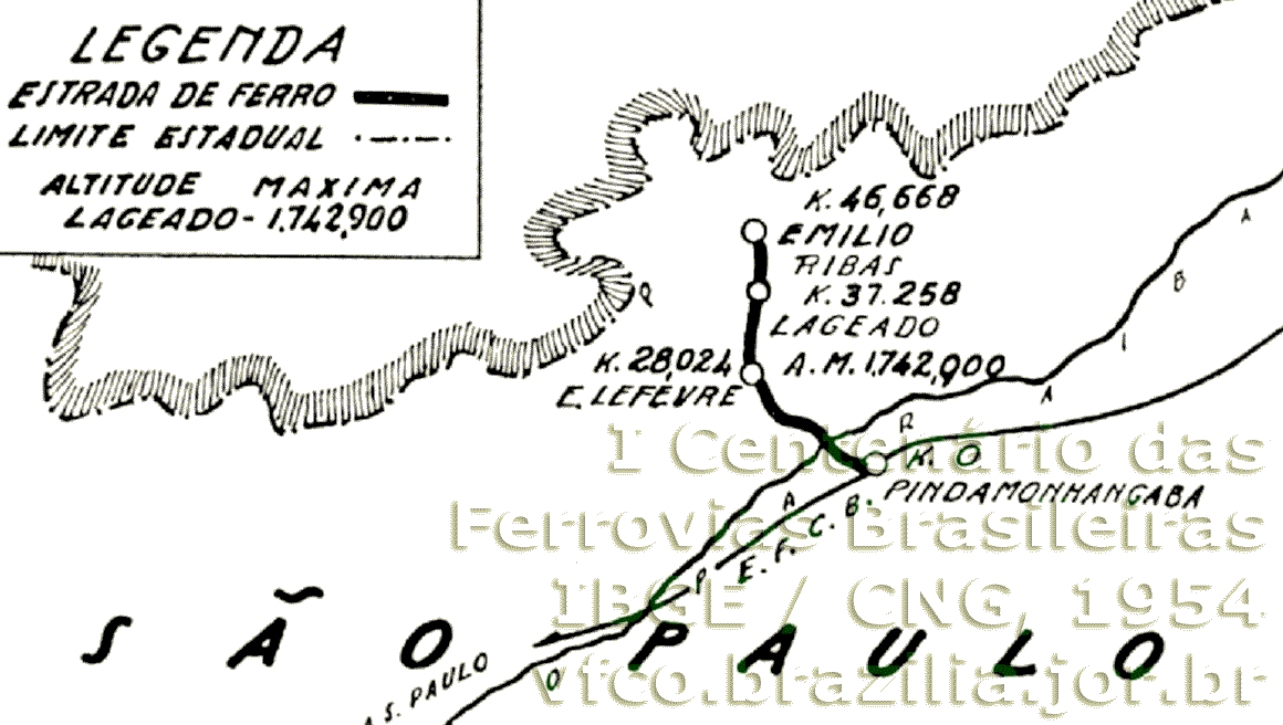 Mapa da Estrada de Ferro Campos do Jordão em 1954