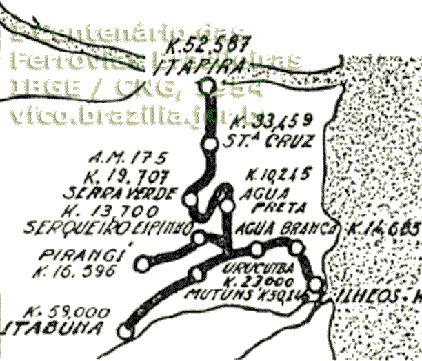 Mapa da Estrada de Ferro de Ilhéus em 1954