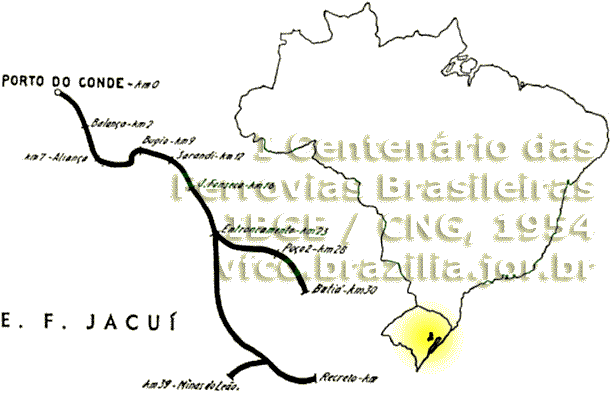 Localização da Estrada de Ferro Jacuí no mapa do Brasil