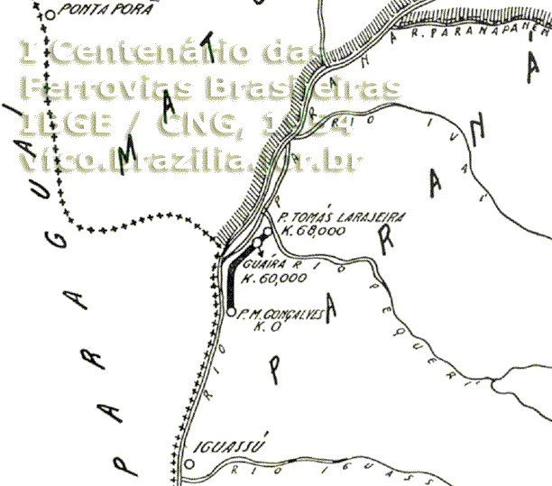 Mapa de localização da Estrada de Ferro Mate Laranjeira em 1954