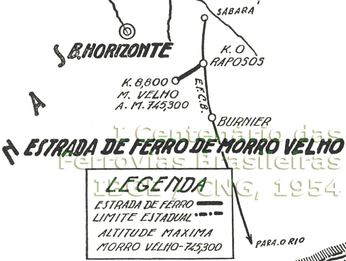 Mapa da Estrada de Ferro de Morro Velho em 1954
