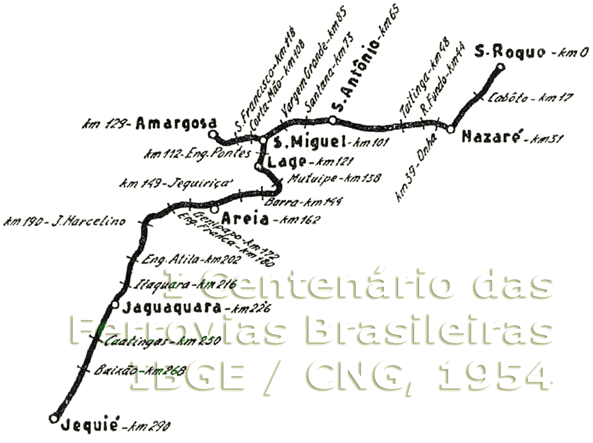 Mapa e informações da Estrada de Ferro Nazaré em 1954