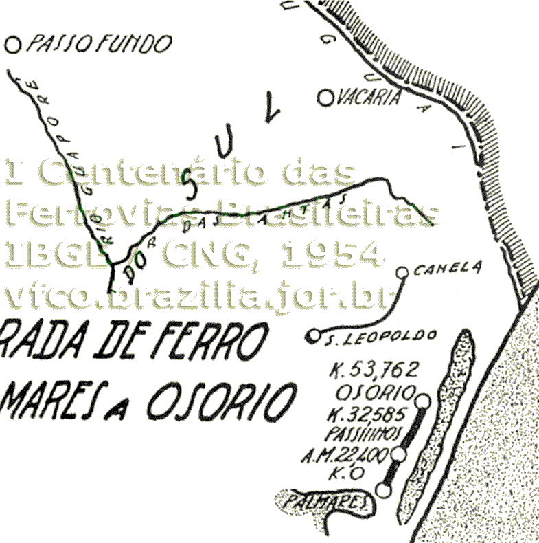 Mapa da Estrada de Ferro Palmares a Osório em 1954