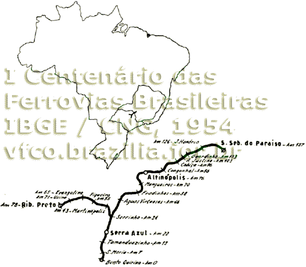 Mapa de localização da Estrada de Ferro São Paulo e Minas