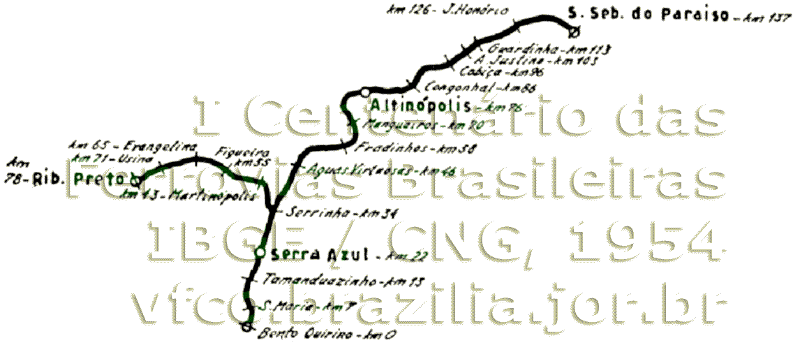 Mapa da Estrada de Ferro São Paulo e Minas em 1954