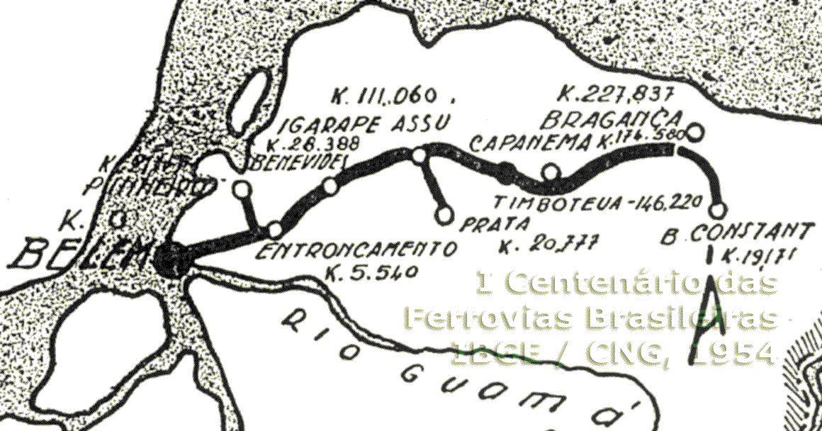 Mapa da Estrada de Ferro de Bragança em 1954
