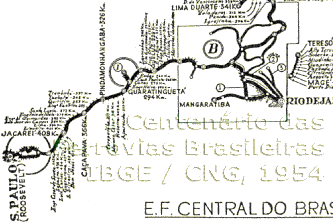 Mapa do Ramal de São Paulo da Estrada de Ferro Central do Brasil em 1954