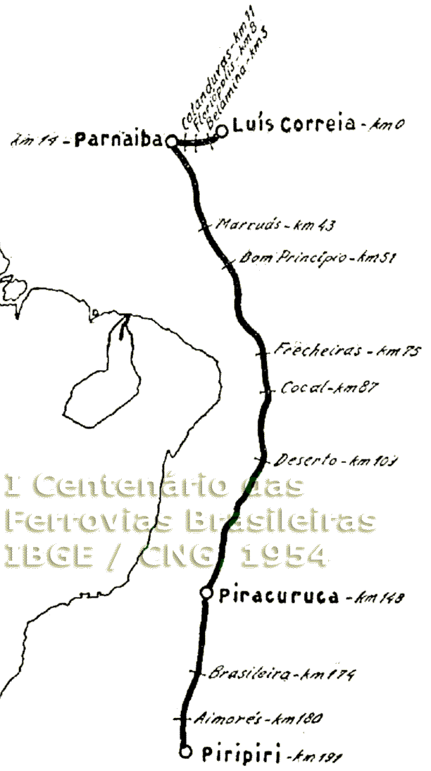 Mapa da Estrada de Ferro Central do Piauí em 1954