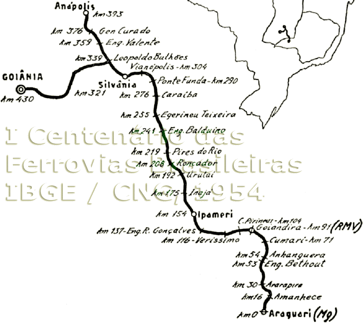 Mapa da Estrada de Ferro Goiás em 1954