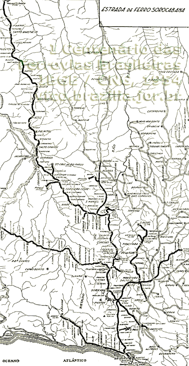 Mapa da Estrada de Ferro Sorocabana em 1954, com links para os mapas ampliados