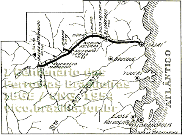 Mapa de localização da Estrada de Ferro Santa Catarina