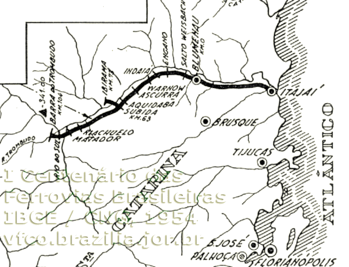 Mapa da Estrada de Ferro Santa Catarina em 1954