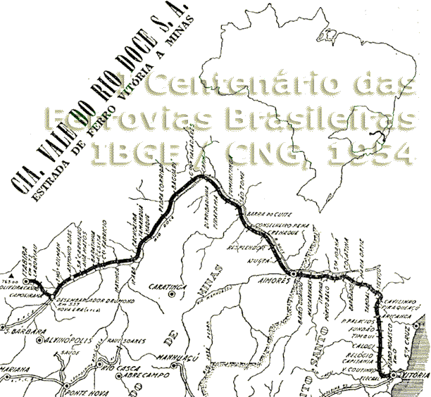 Mapa de localização da Estrada de Ferro Vitória a Minas no Brasil