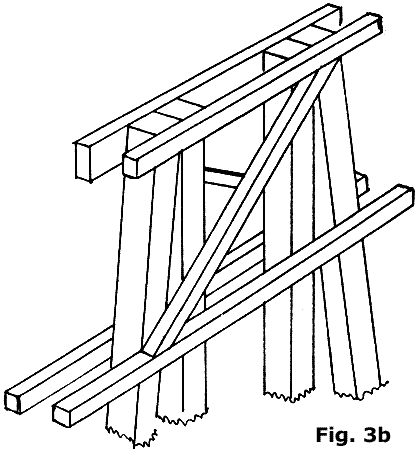 Detalhe do cavalete da ponte de madeira