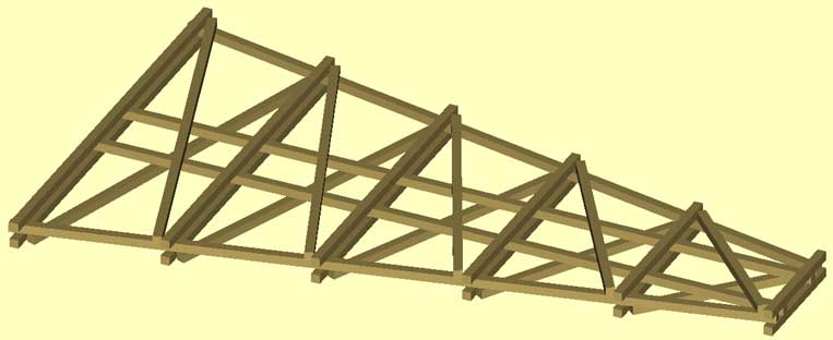 Vista em perspectiva de um cavalete para ponte de madeira em maquete de ferreomodelismo