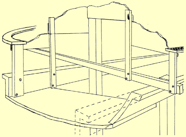 Estrutura do canto da maquete destinado a duas grandes pontes ferroviárias de madeira