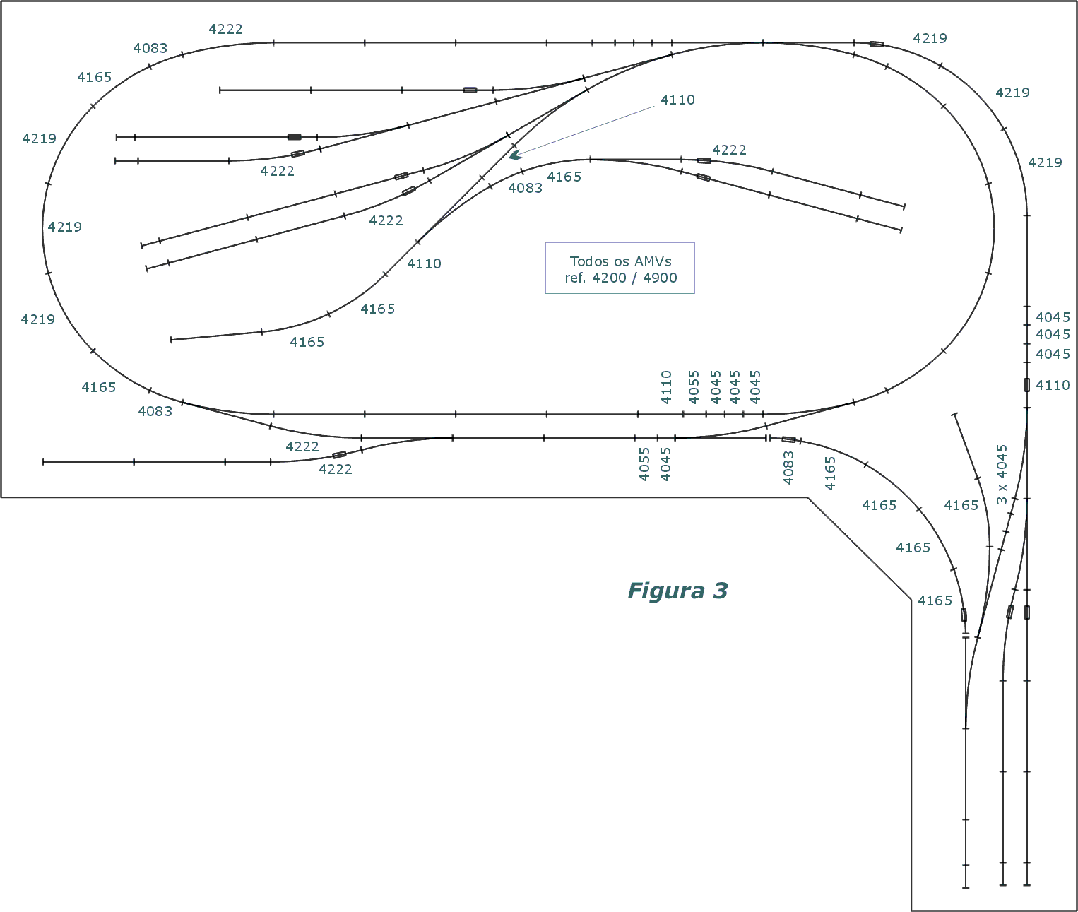 Projeto das linhas para a mesa em "L", com especificação dos trilhos