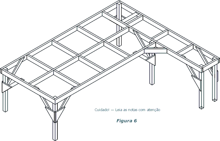 Visão em perspectiva da estrutura da mesa