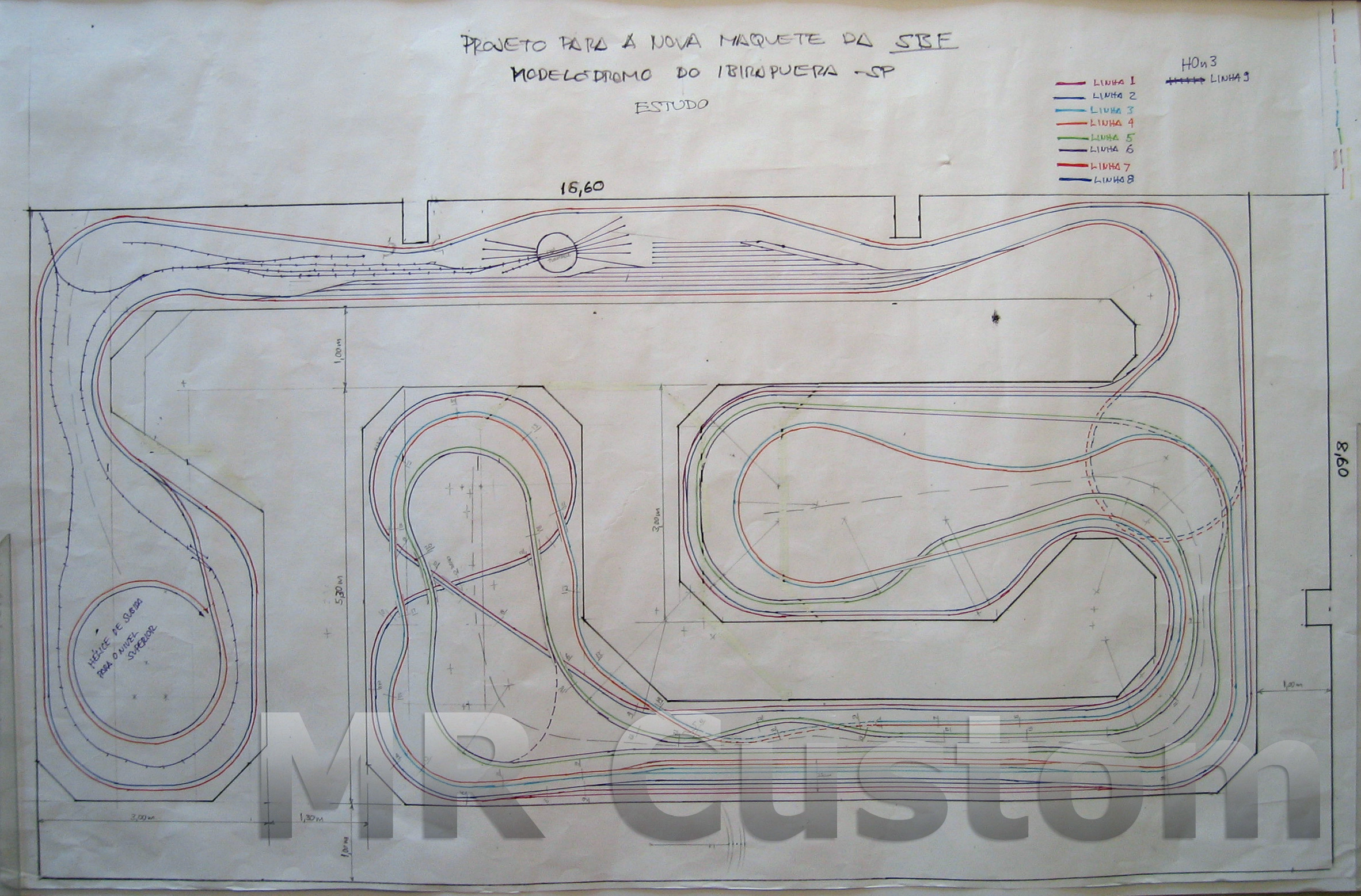 Desenho inicial do traçado dos trilhos para a nova maquete da SBF - nível inferior