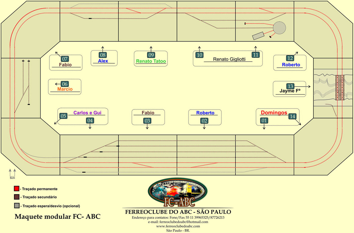 Distribuição dos módulos dos ferreomodelistas que compõem o Ferreo Clube do ABC
