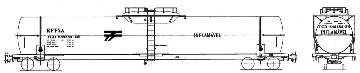 Desenho do vagão tanque TCD RFFSA - Rede Ferroviária Federal, construído pela Mafersa