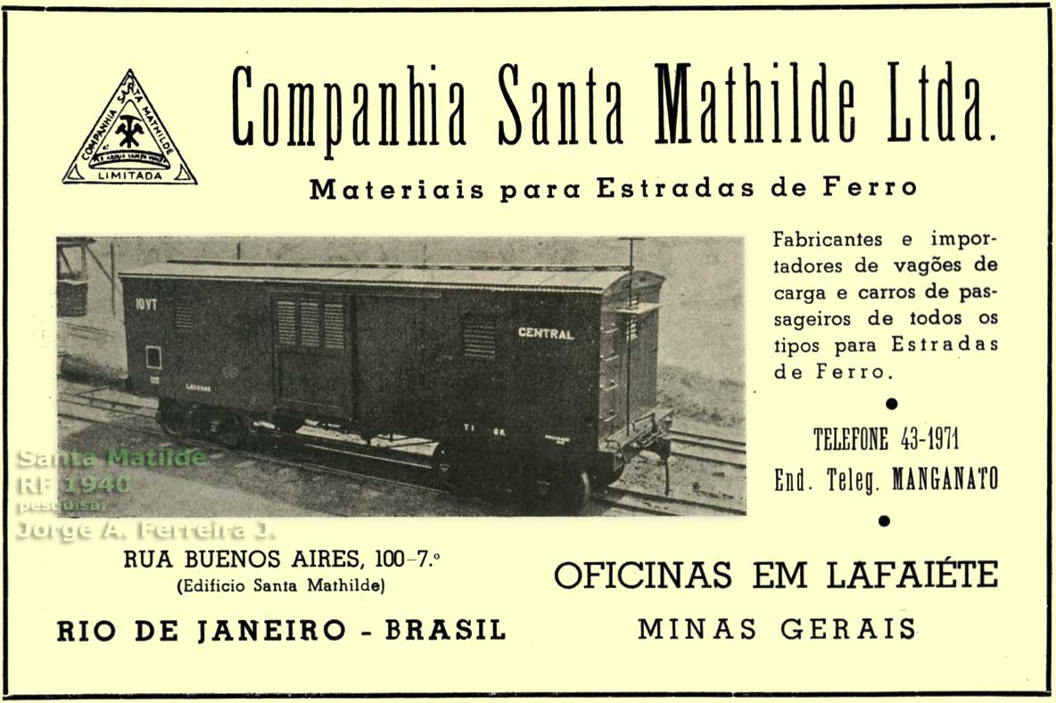 Vagão fechado EFCB - Central do Brasil, em anúncio da Santa Matilde de 1940
