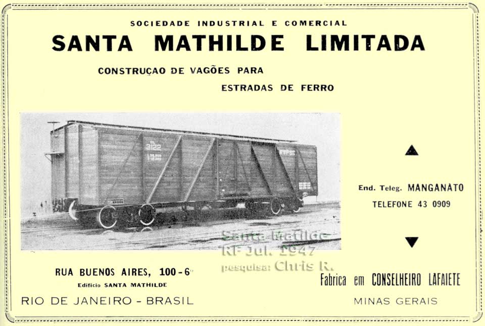 Vagão fechado construído em madeira pela Santa Matilde para a RVPSC - Rede de Viação Paraná - Santa Catarina, em anúncio de 1947