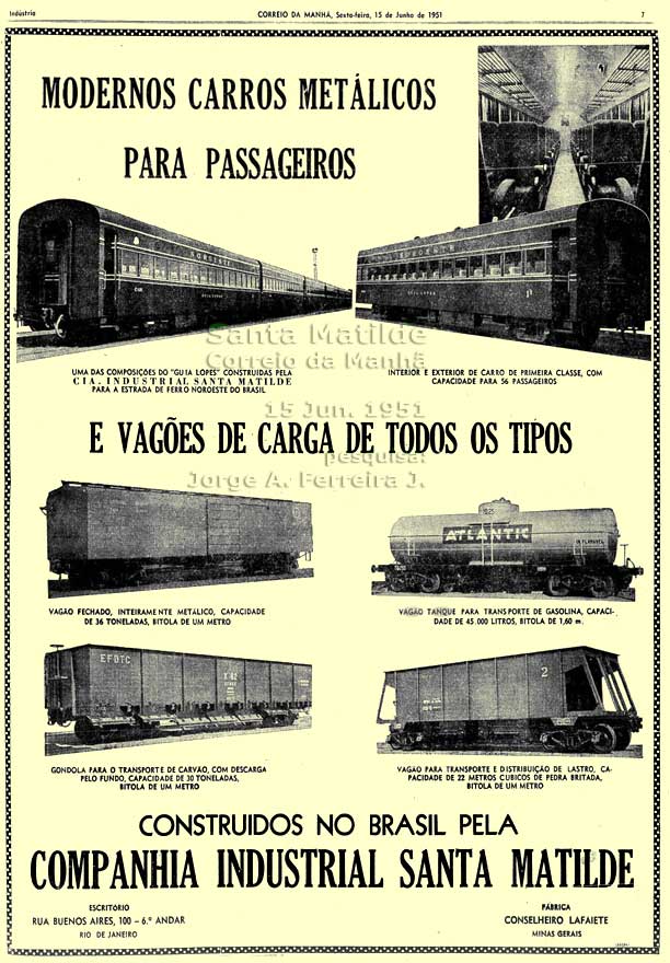 Vagões metálicos de carga e de passageiros construídos pela Santa Matilde até 1951