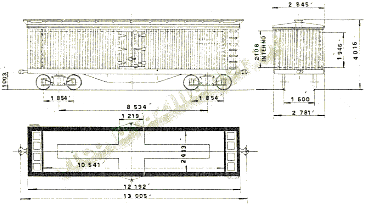 Desenho e medidas do vagão frigorífico IC-1410 RFFSA / EFSJ