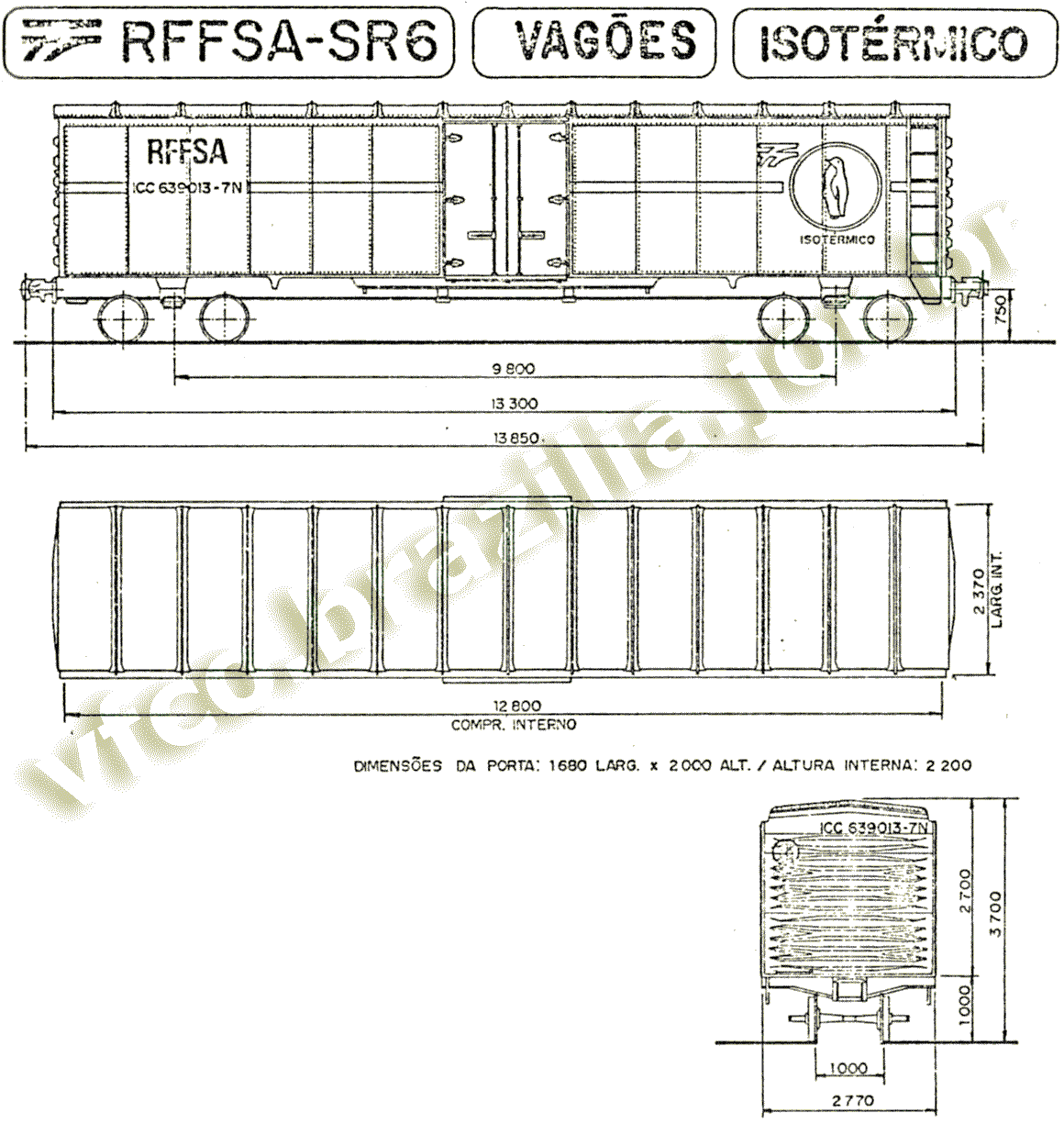 Desenho e medidas dos vagões frigoríficos ICC da RFFSA - SR6 - Porto Alegre