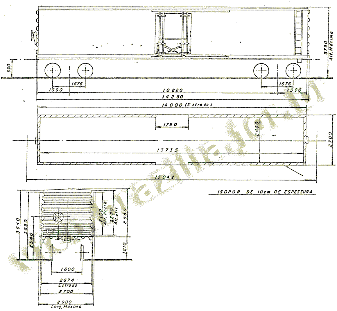 Desenho e medidas dos vagões isotérmicos ICR-359750-359763 Fepasa - Ferrovias Paulistas