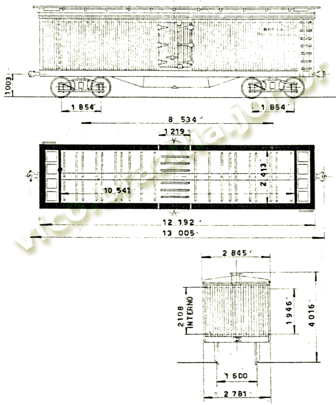 Desenho e medidas do vagão frigorífico ID-1420-1438 RFFSA / EFSJ