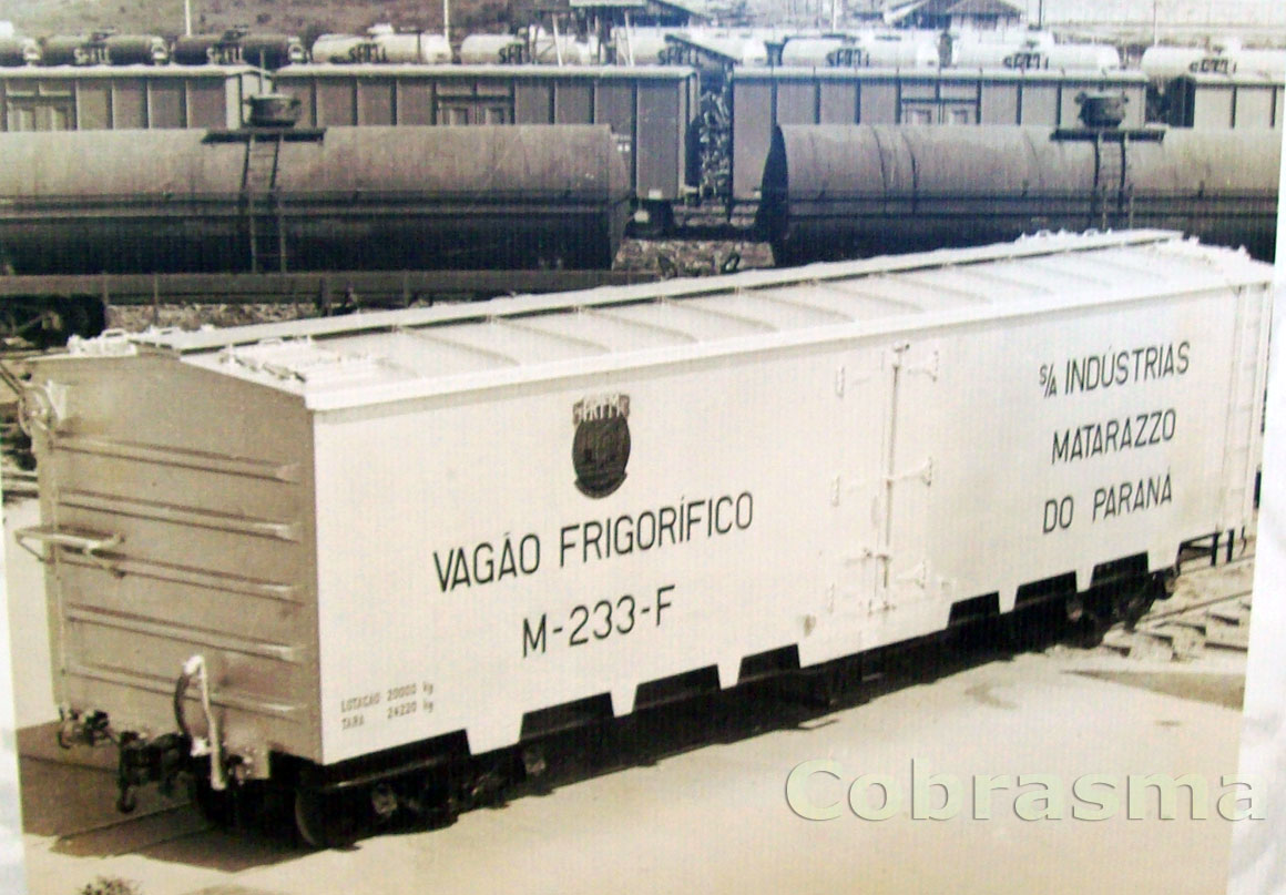 Vagão frigorífico “M-233-F” Indústrias Matarazzo do Paraná em press-release da Cobrasma