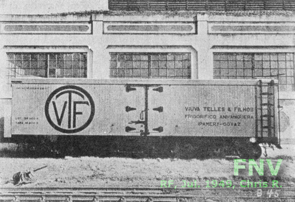 Vagão isotérmico Frigorífico Anhanguera, em anúncio da FNV - Fábrica Nacional de Vagões em 1949