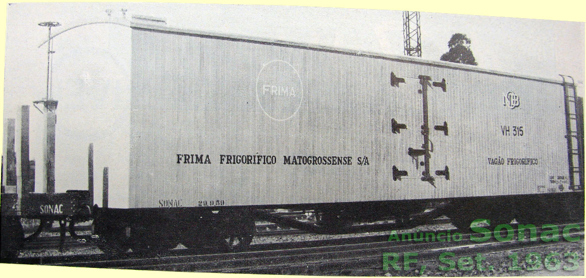Vagão isotérmico com acabamento em madeira do Frima - Frigorífico Matogrossense / NoB - Estrada de Ferro Noroeste do Brasil