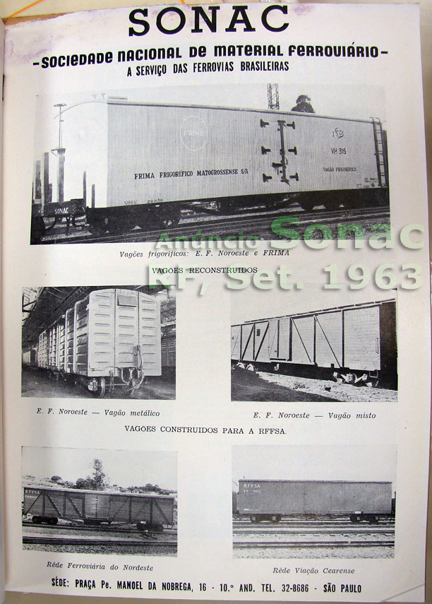Anúncio de vagões Sonac - Sociedade Nacional de Material Ferroviário em 1963